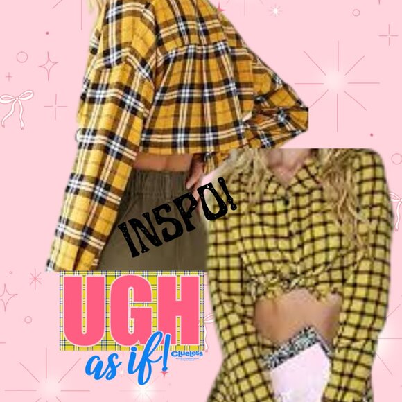 Forever 21 Yellow Plaid crop shirt - Picture 3 of 5